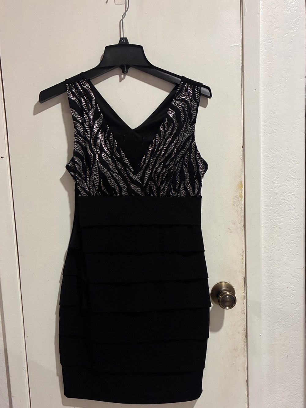 Sleeveless Black Dress with Silver Zebra-Style Embellishment